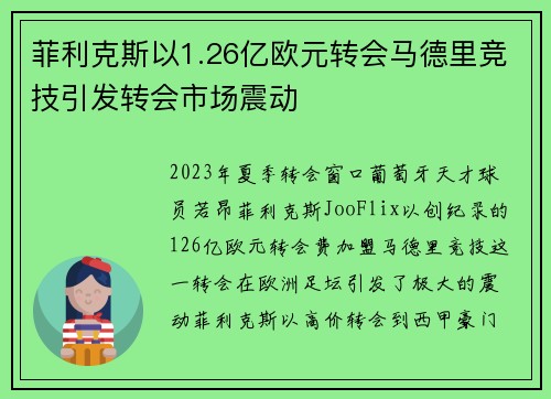 菲利克斯以1.26亿欧元转会马德里竞技引发转会市场震动 菲利克斯以1.26亿欧元转会马德里竞技引发转会市场震动